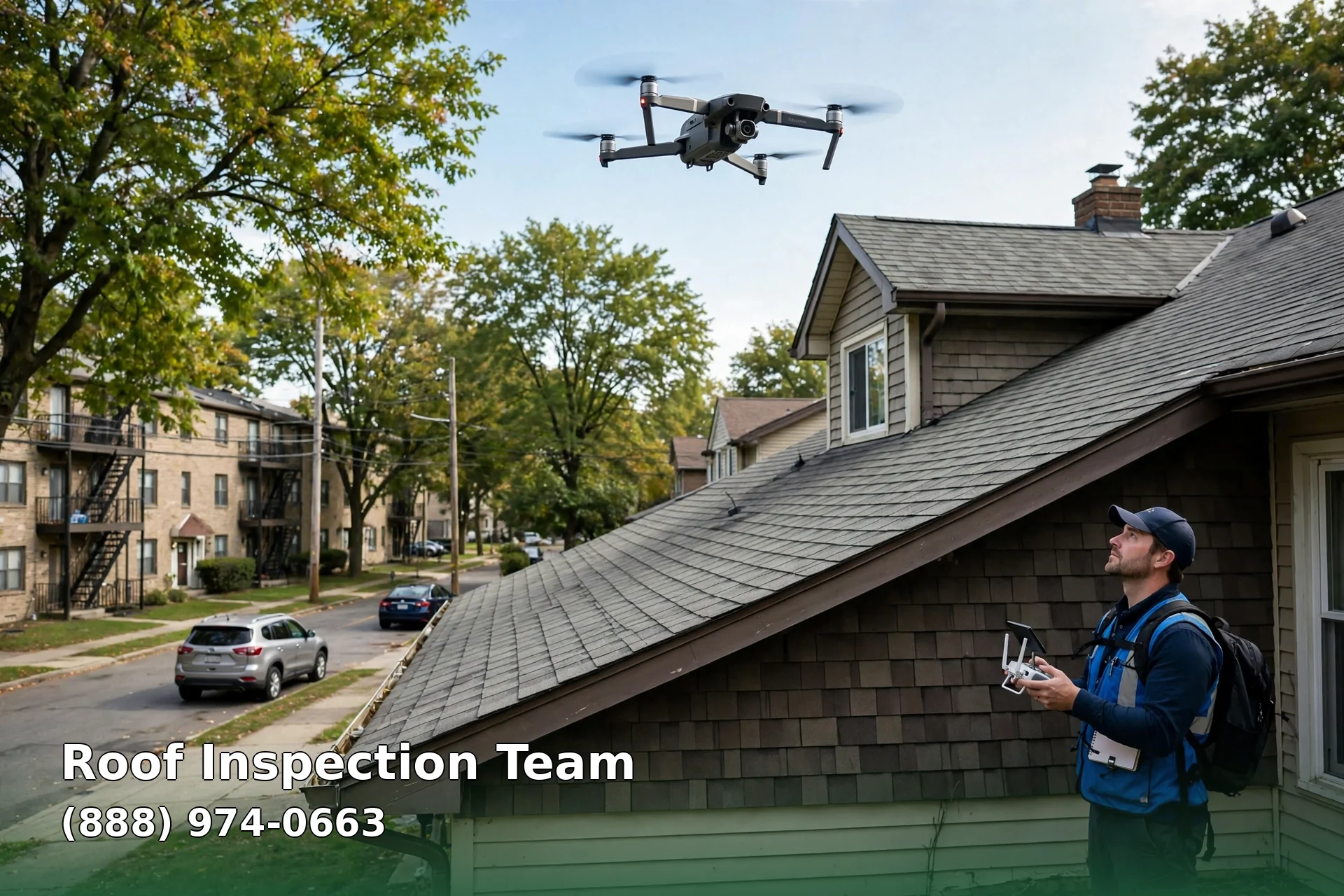 Roof inspector examining a residential roof in Fort Lee, NJ
